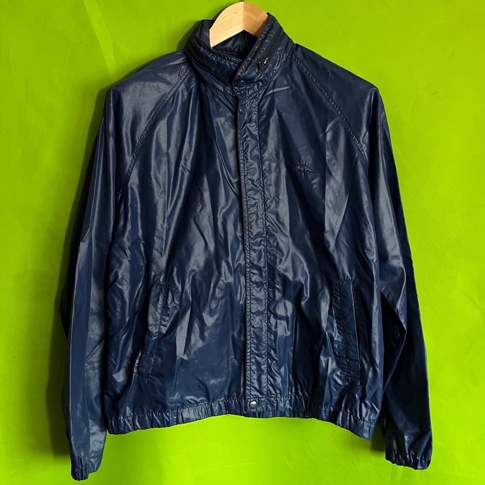 Vintage Sears‎ Mens Large Navy Blue Dragon Logo Nylon Windbreaker Jacket
